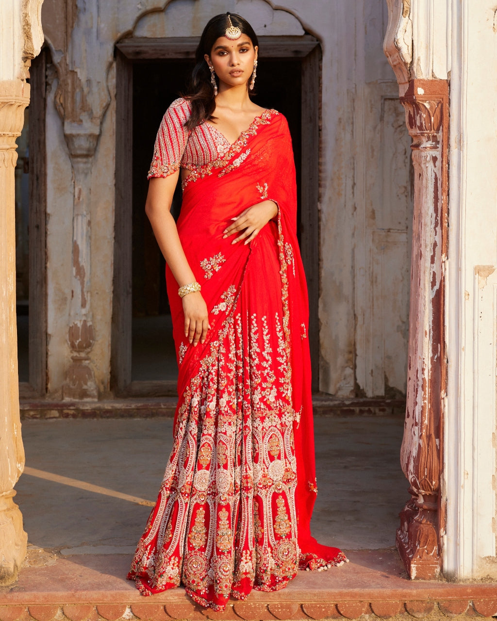 Ida Red Kalidar Bridal Sari