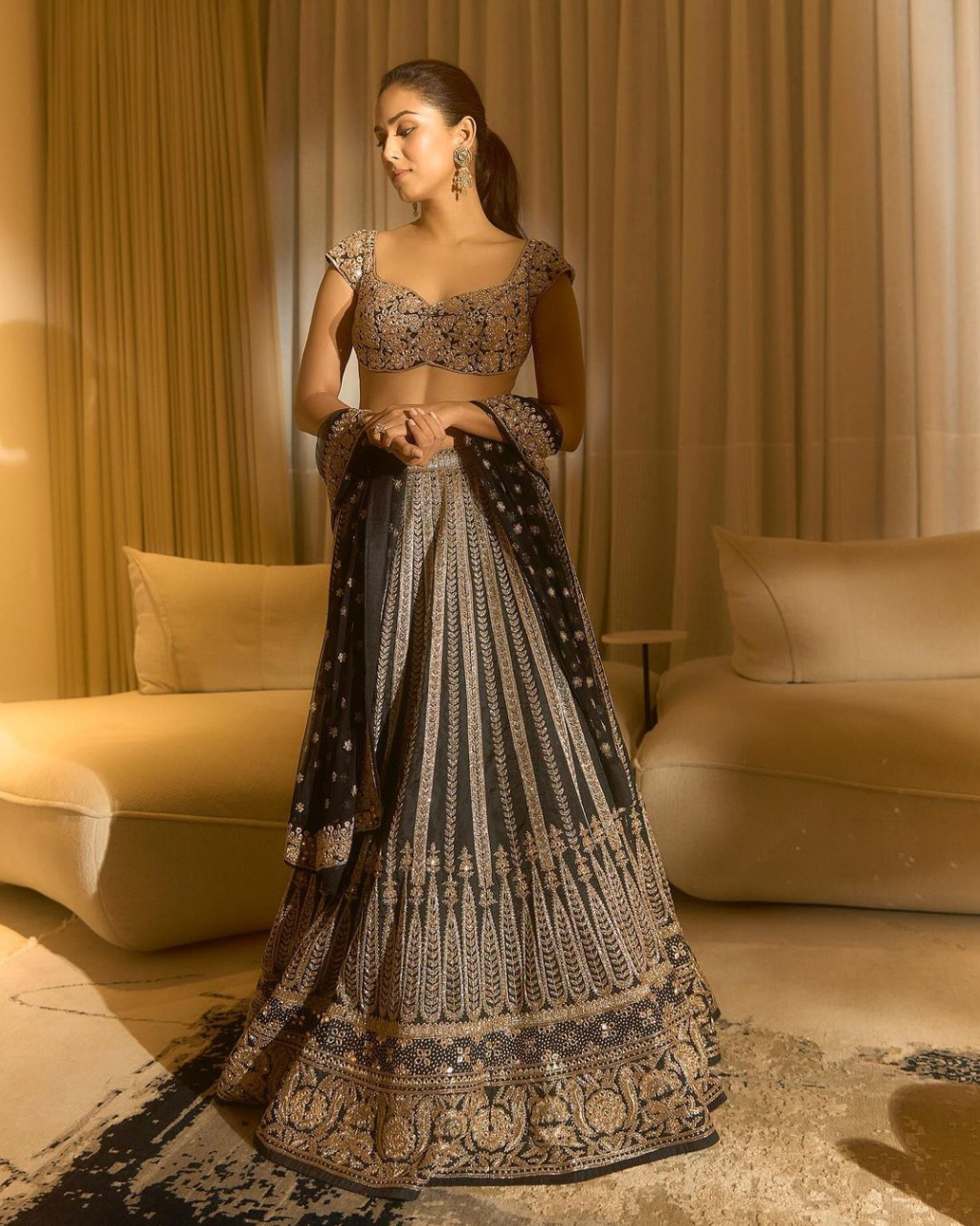 Black and Gold Embroidered Lehenga Set Arpita Mehta M 40 Cap Sleeve