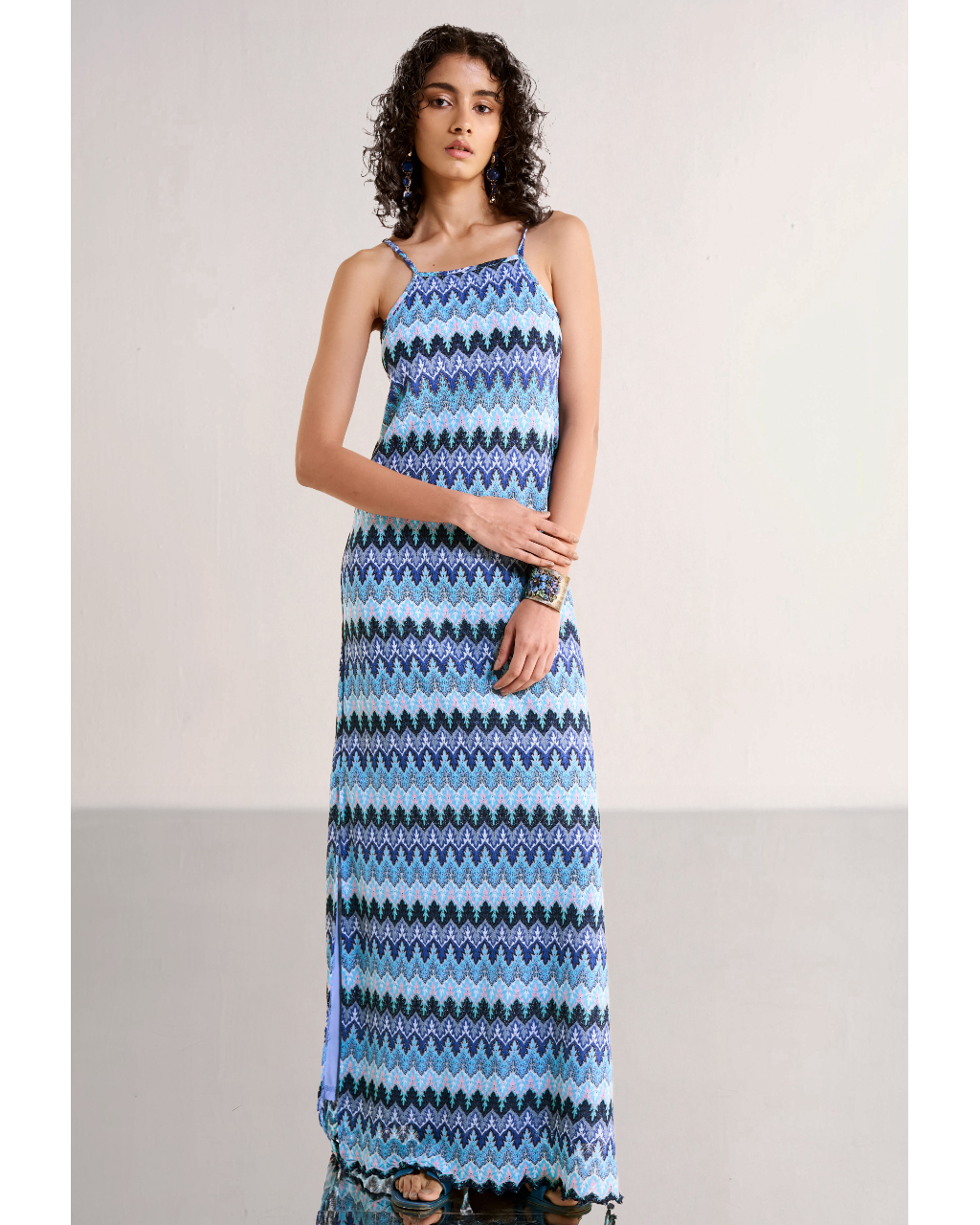 Strappy Textured Crochet Knit Gown