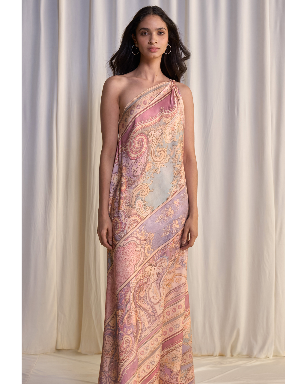 ONE-SHOULDER SCARF PRINT MAXI