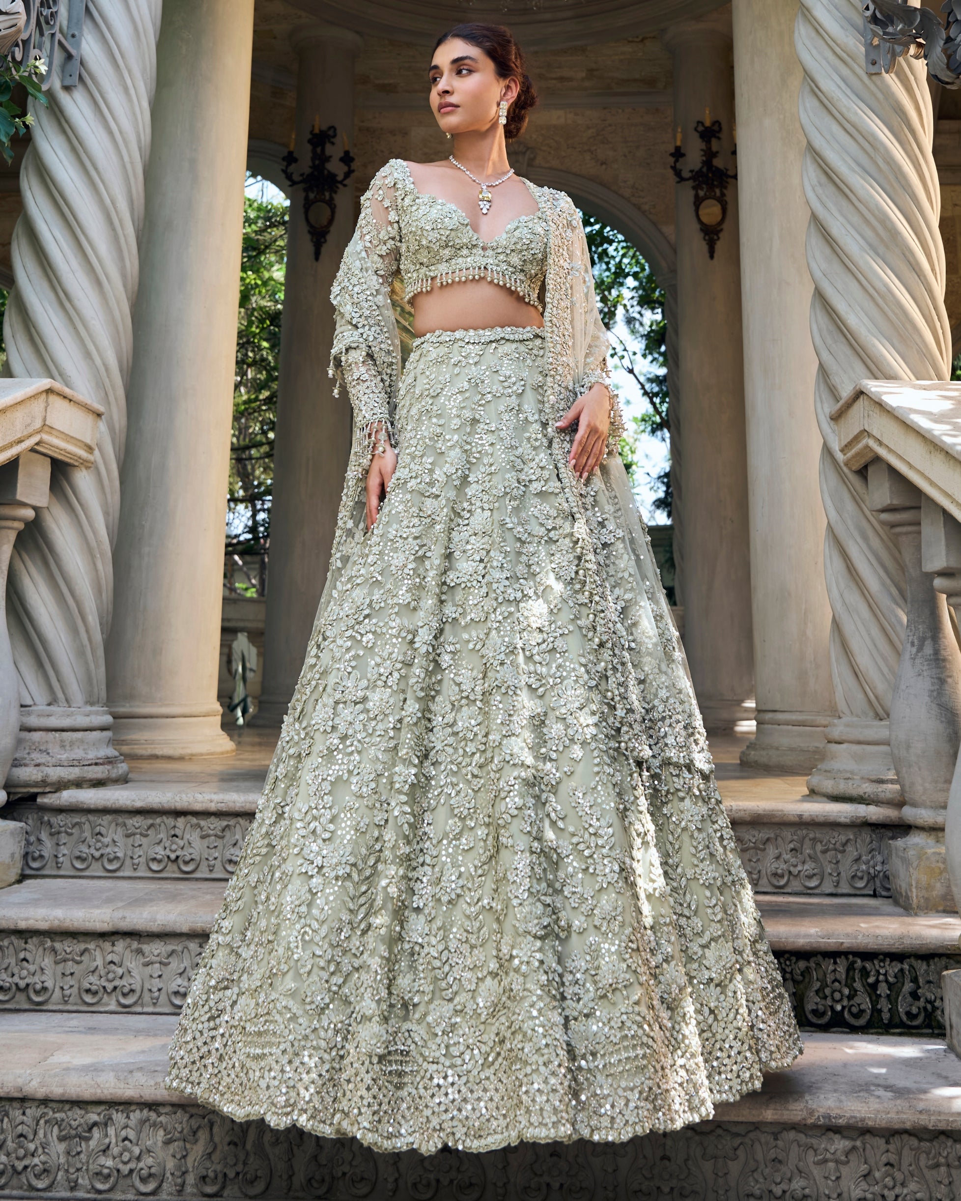 Sage Green Three-Dimensional Lehenga Set XS Sage Green Three-Dimensional Lehenga Set XS