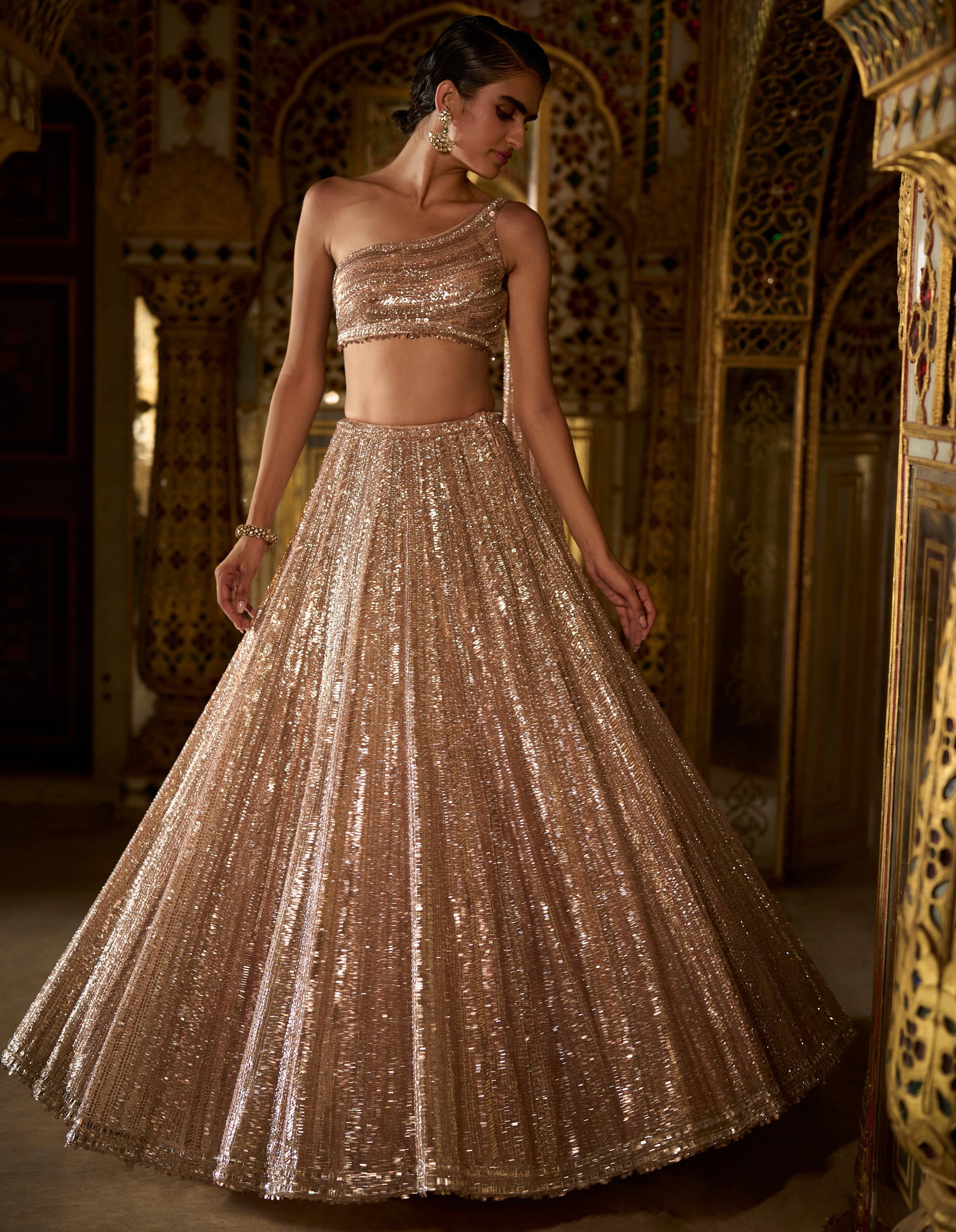 Rose Gold Sequin Lehenga Set | Seema Gujral XL / 44 Rose Gold Sequin Lehenga Set | Seema Gujral XL / 44