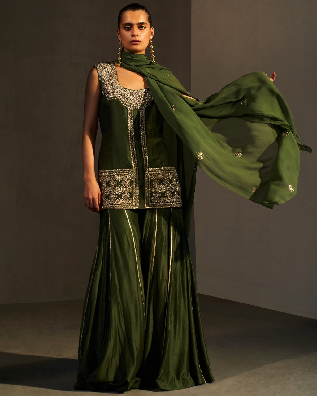 Green Embroidered Kurta & Gotta Sharara Set