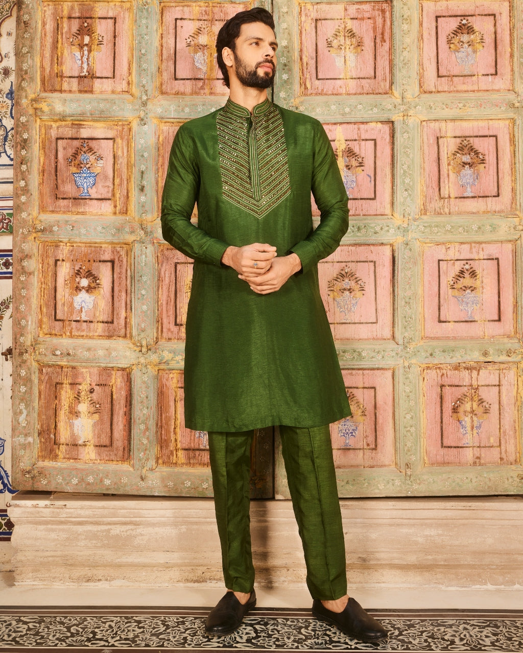 Green Embroidered kurta