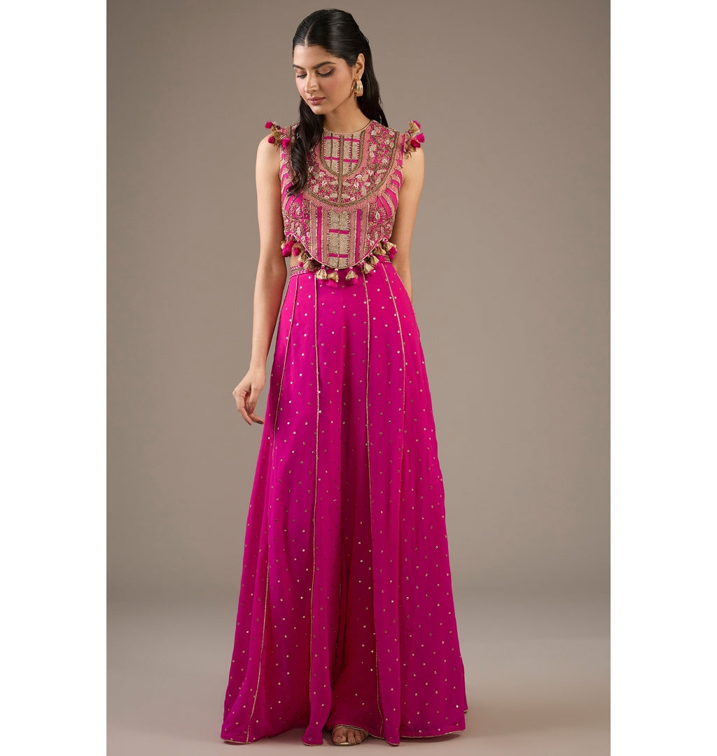 Hot Pink Embroidered Choli with Hot Pink Sharara Set | Payal Singhal XL / 40 Hot Pink Embroidered Choli with Hot Pink Sharara Set | Payal Singhal XL / 40