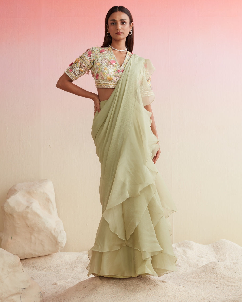 Mint Green Aaira Sari Set
