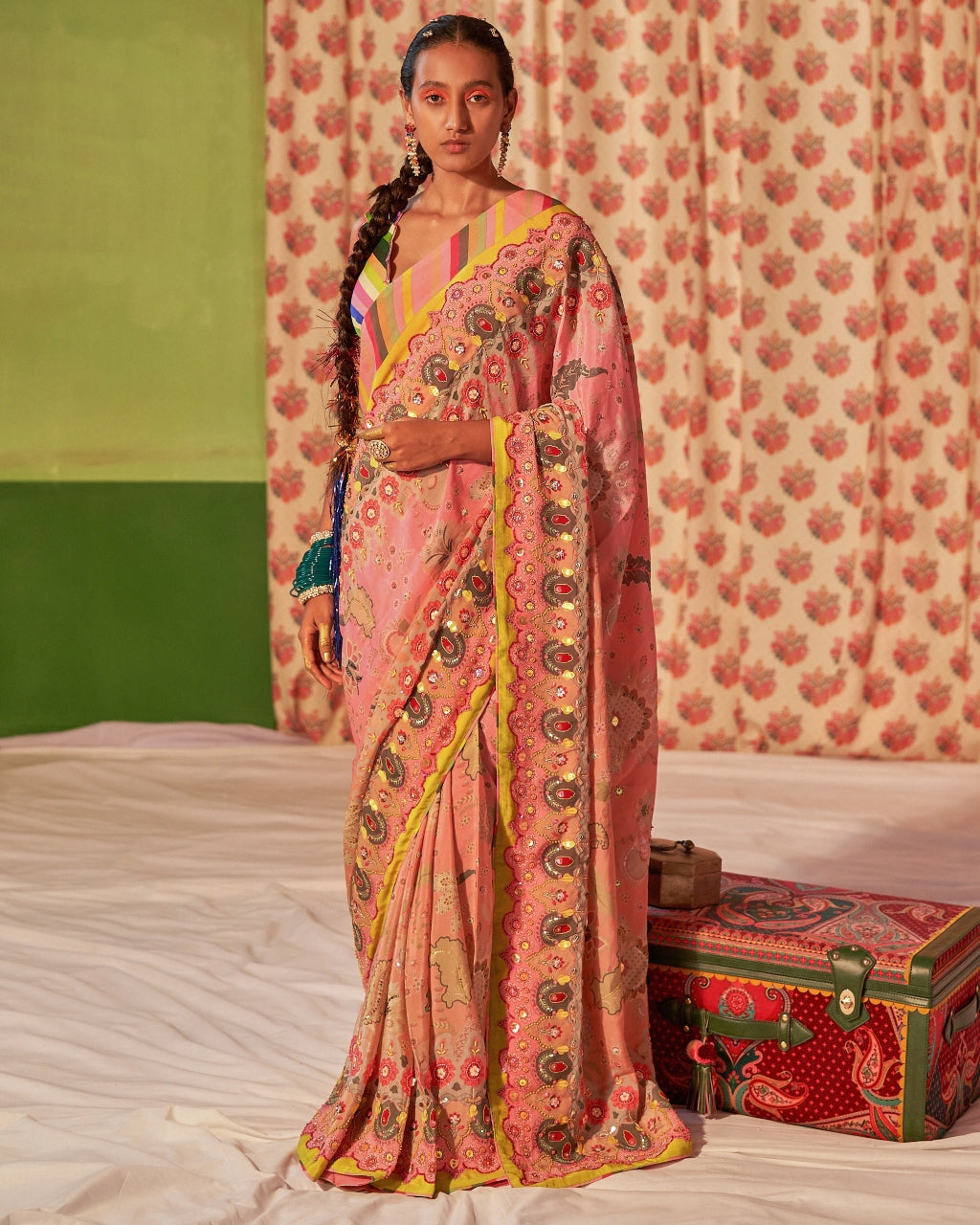 Twilight Pink Ombre Embroidered Sari Set