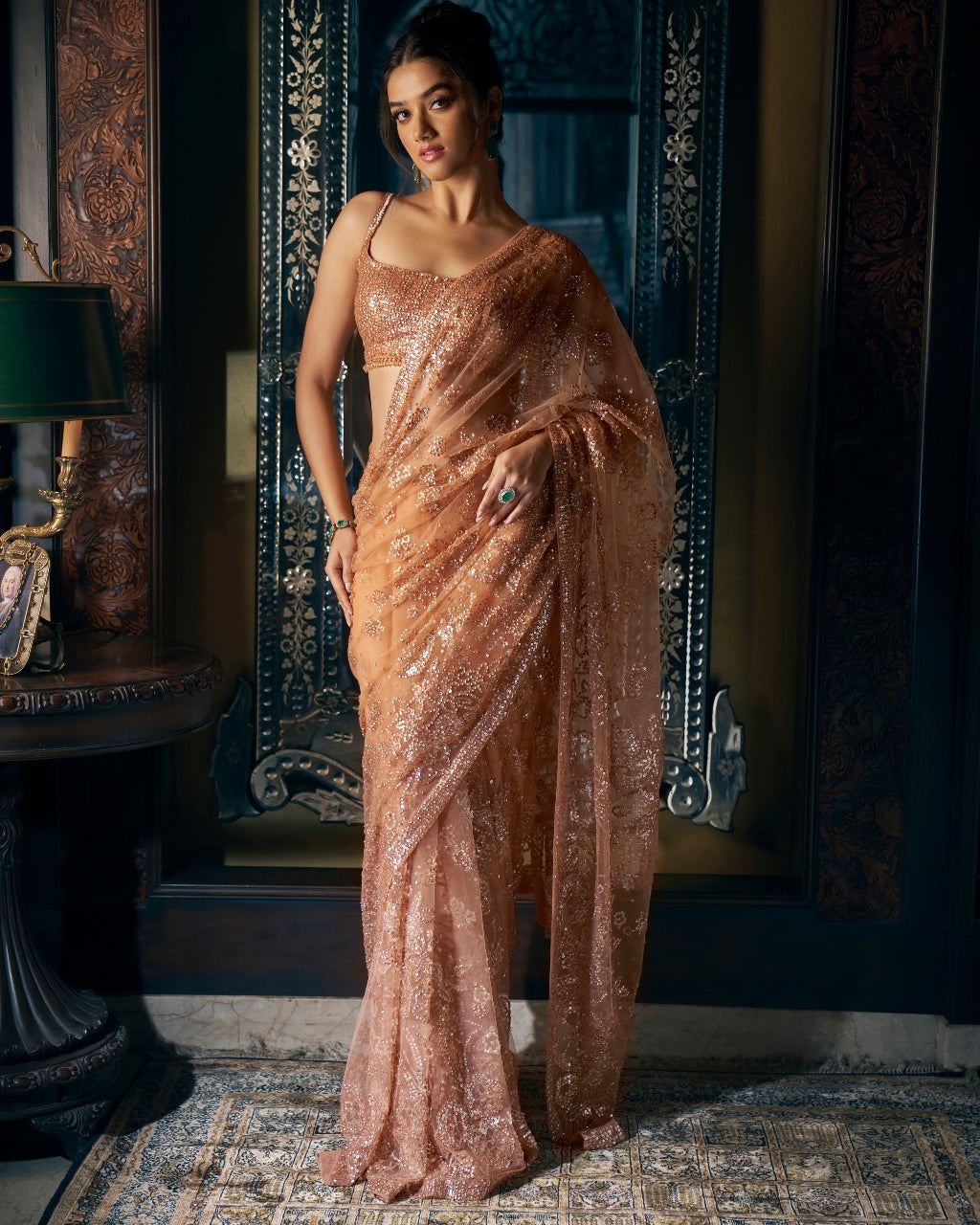 Copper Sequin Sari Set