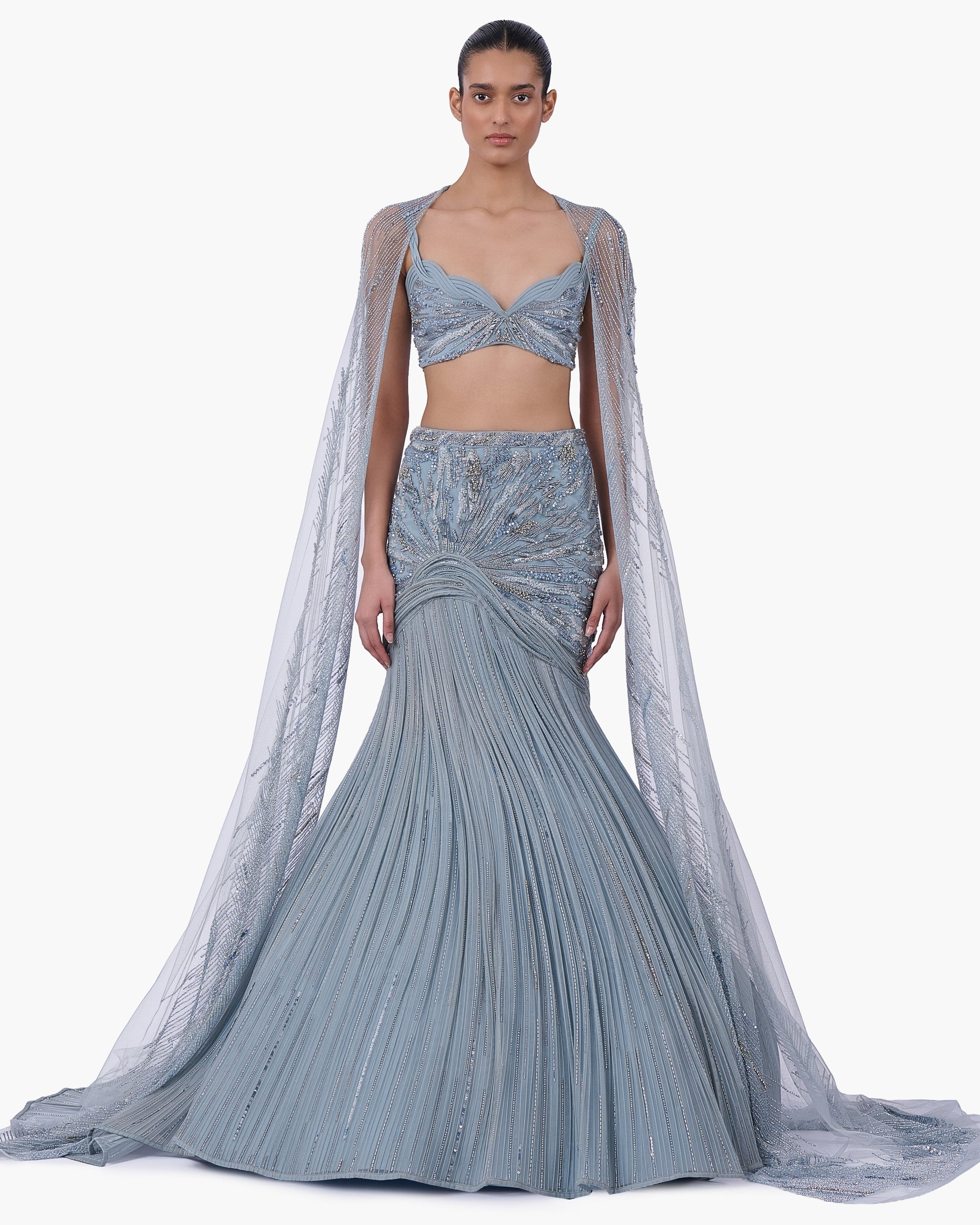 The Embellished Lehenga With Sheer Cape