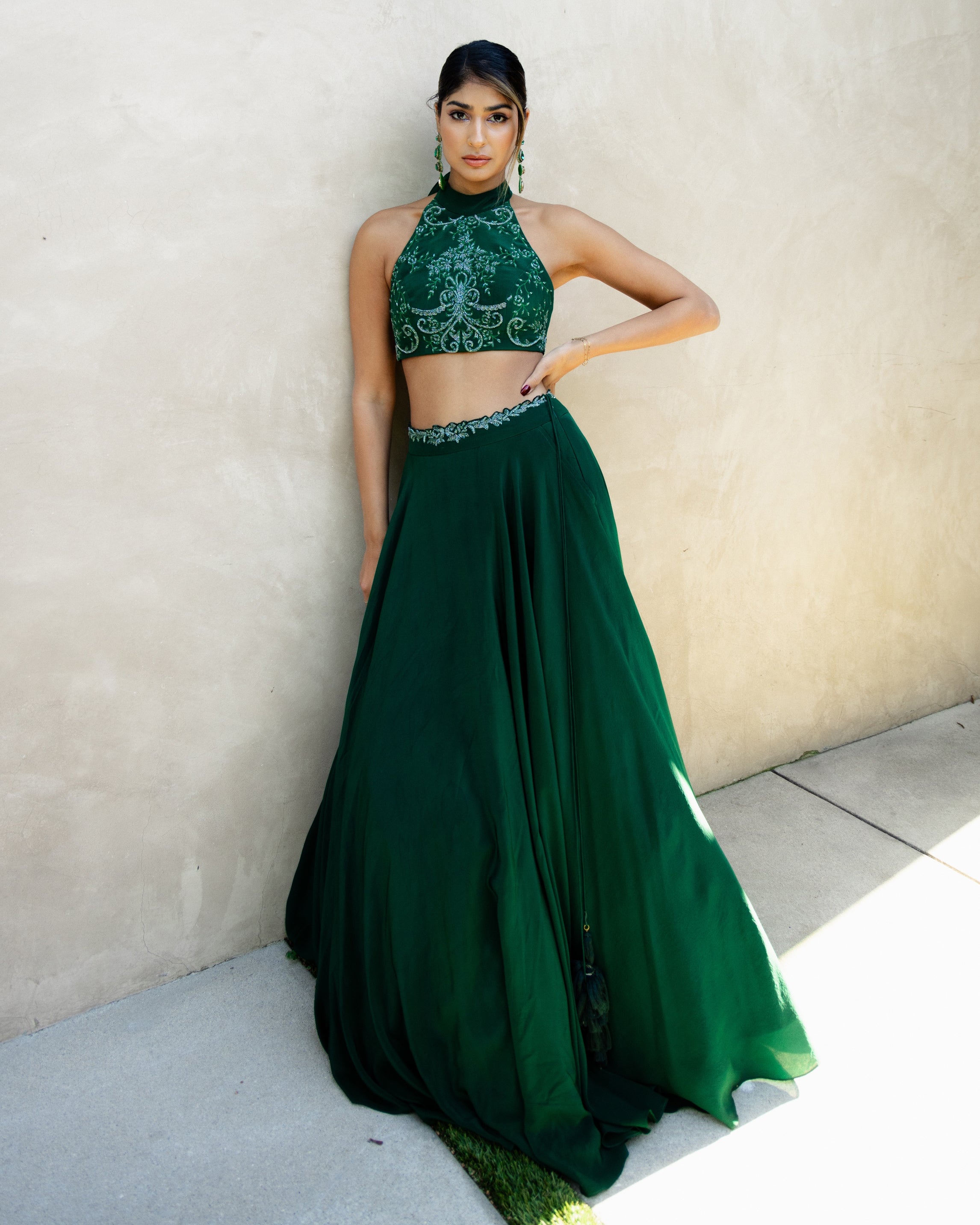 Emerald Green High Neck Bow Lehenga | The Little Black Bow XXL / 40 Emerald Green High Neck Bow Lehenga | The Little Black Bow XXL / 40