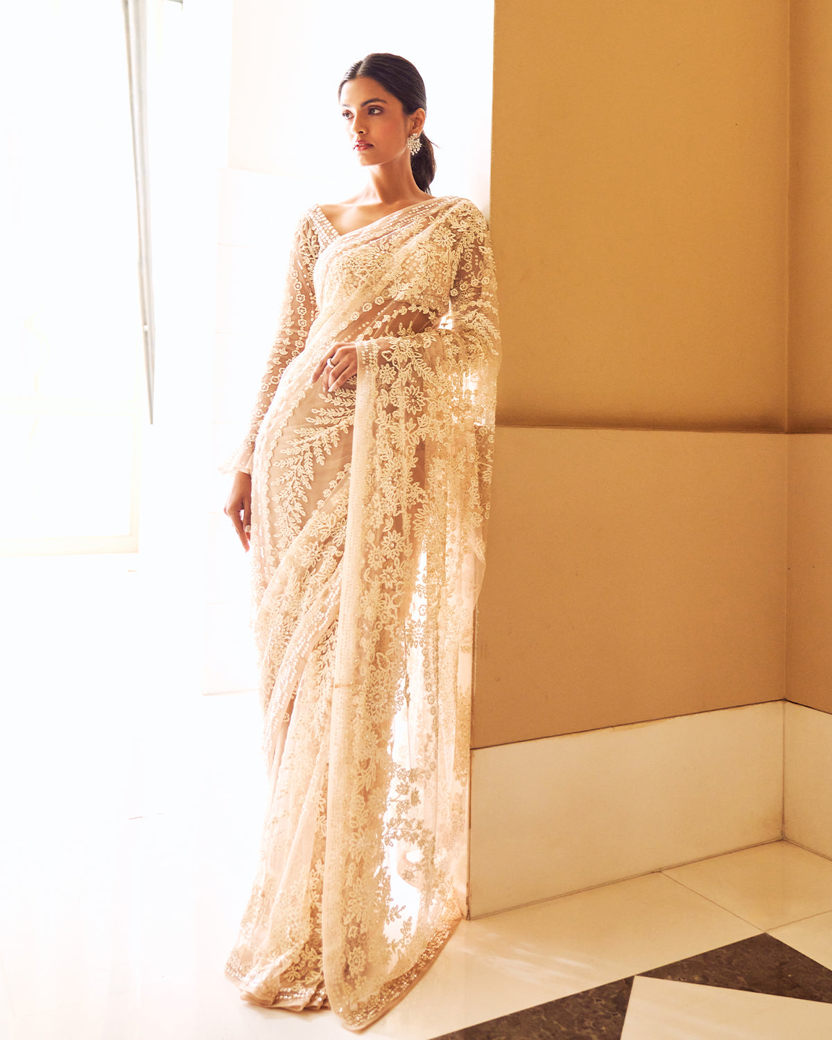 Gold Tulle Sari Set | Seema Gujral S