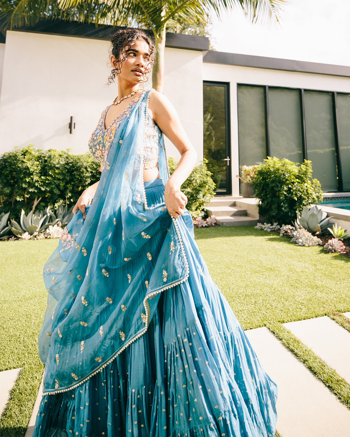 Blue Floral Lehenga | Chamee and Palak M / 40 Blue Floral Lehenga | Chamee and Palak M / 40