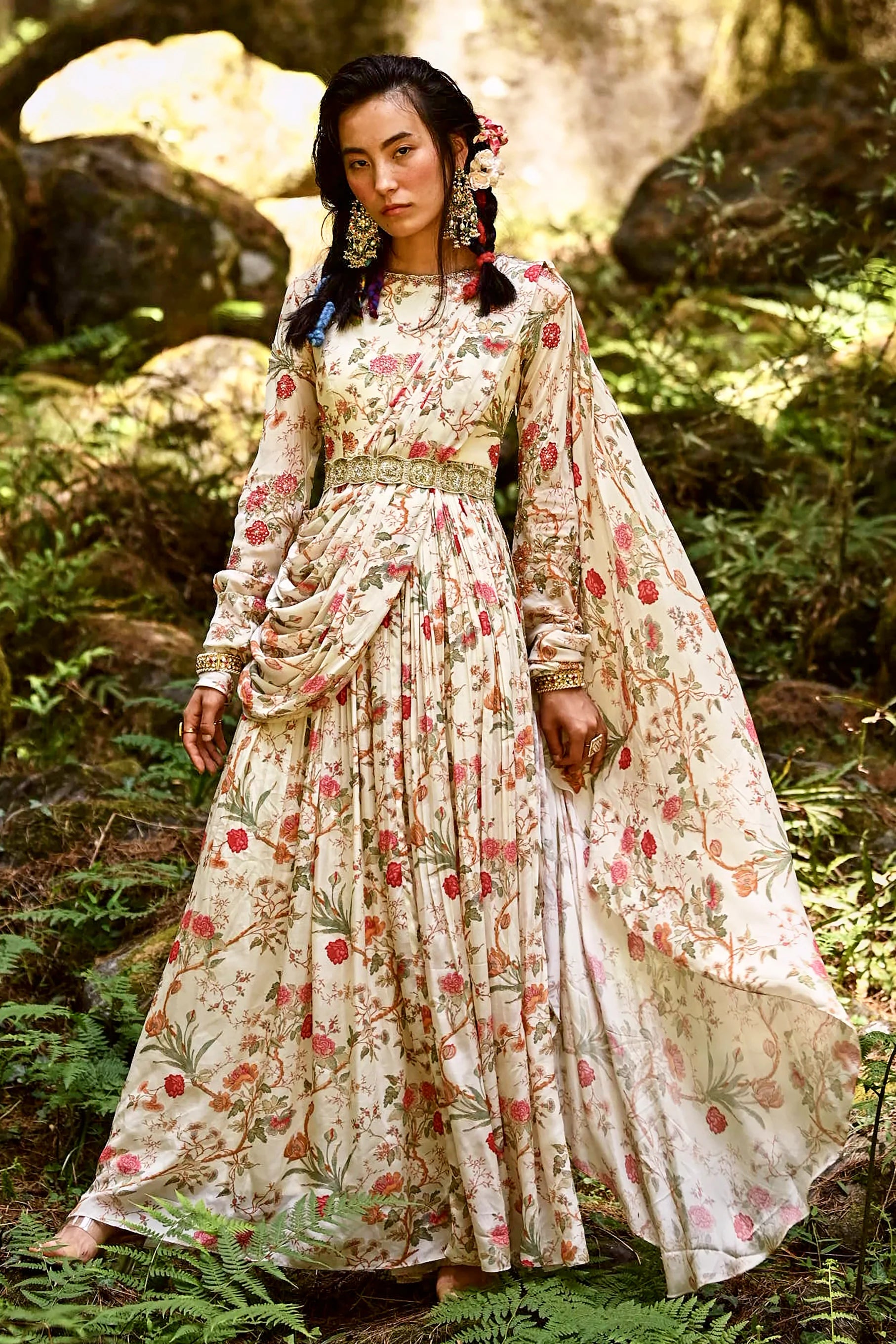 Off White Hand Embroidered Anarkali Set
