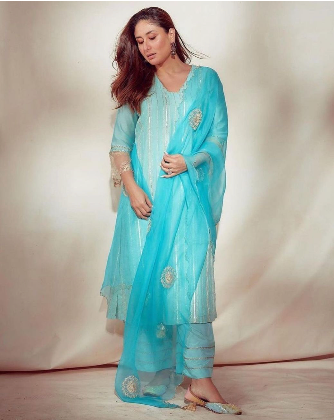 Aqua Blue Zari Chanderi Kurta Set