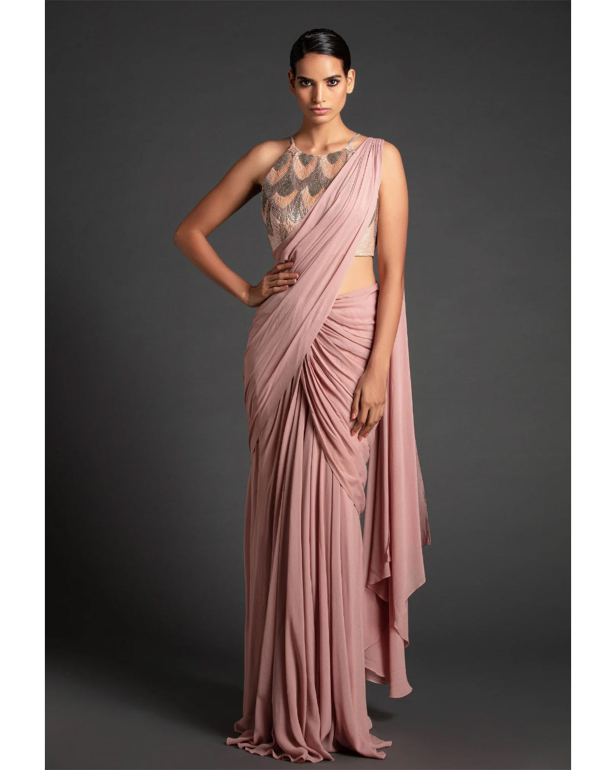 Blush Georgette Draped Sari