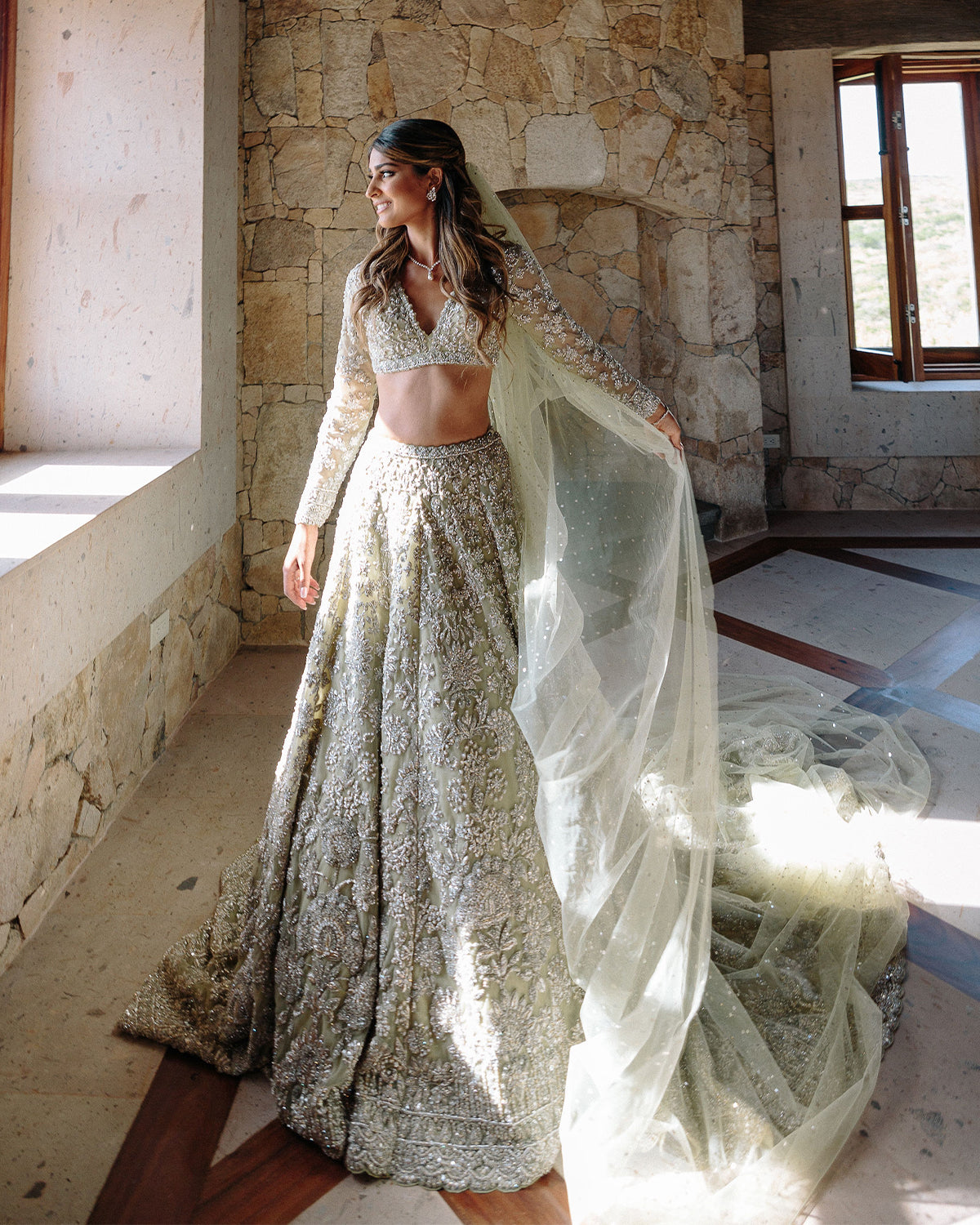 WHITE MOROCCAN STYLE WEDDING LONG TRAIL GOWN WITH HAND WORK 