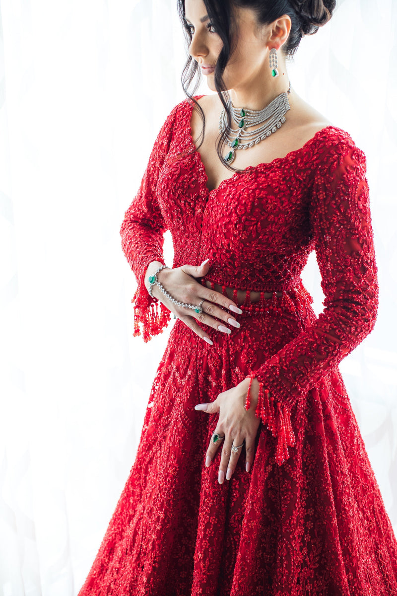 Lily’s Red Bridal Moment in Seema Gujral