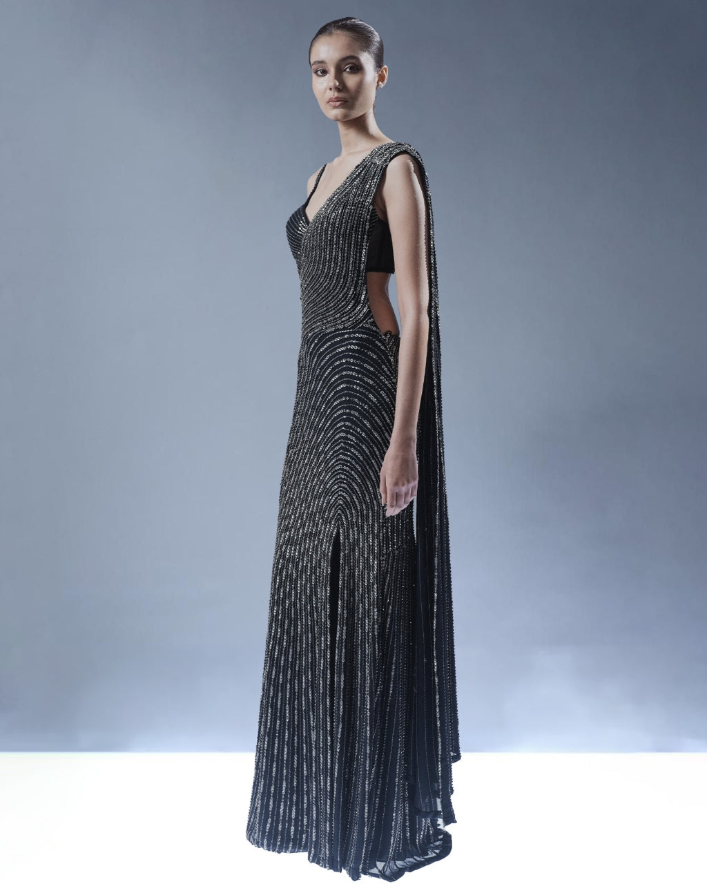 Helix Sculpted Sari Gown Set