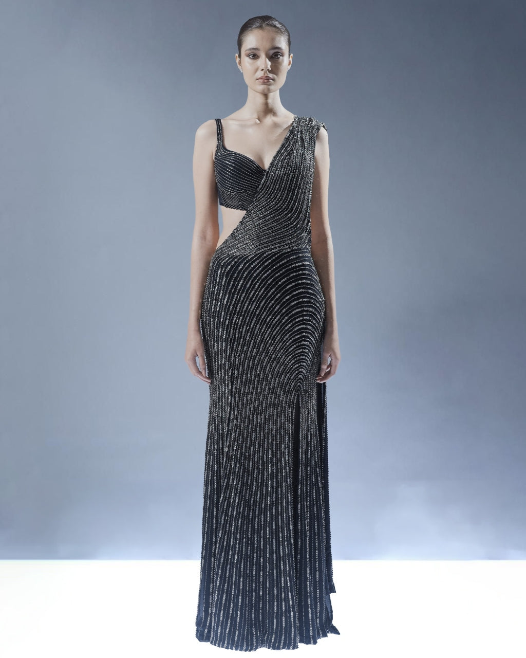 Helix Sculpted Sari Gown Set
