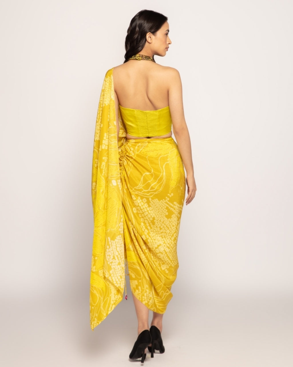 Yellow Periwinkle Drape Sari Set
