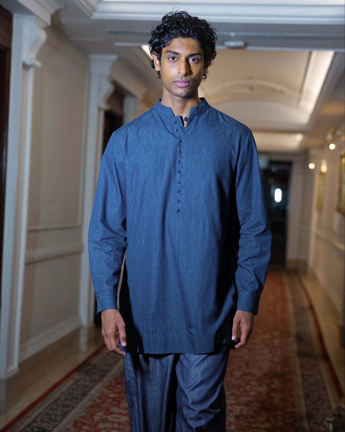 Navy Denim Barrel Kurta Set