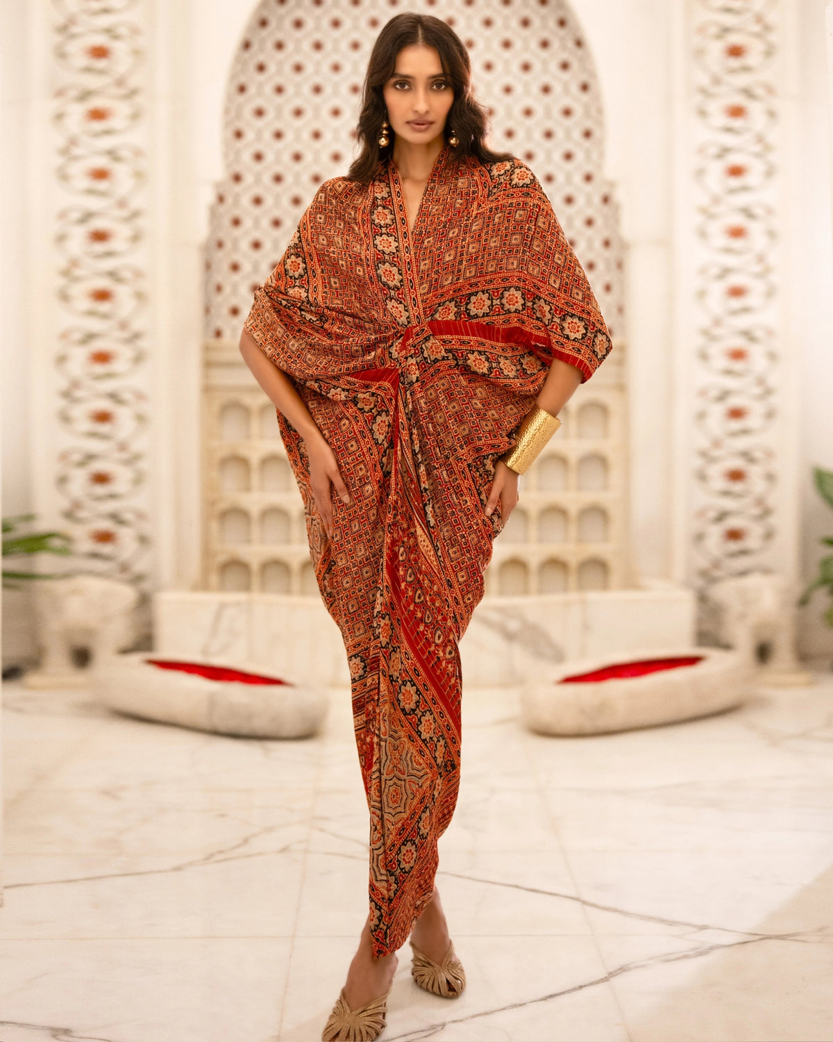 Rust Ajrakh Draped Kaftan
