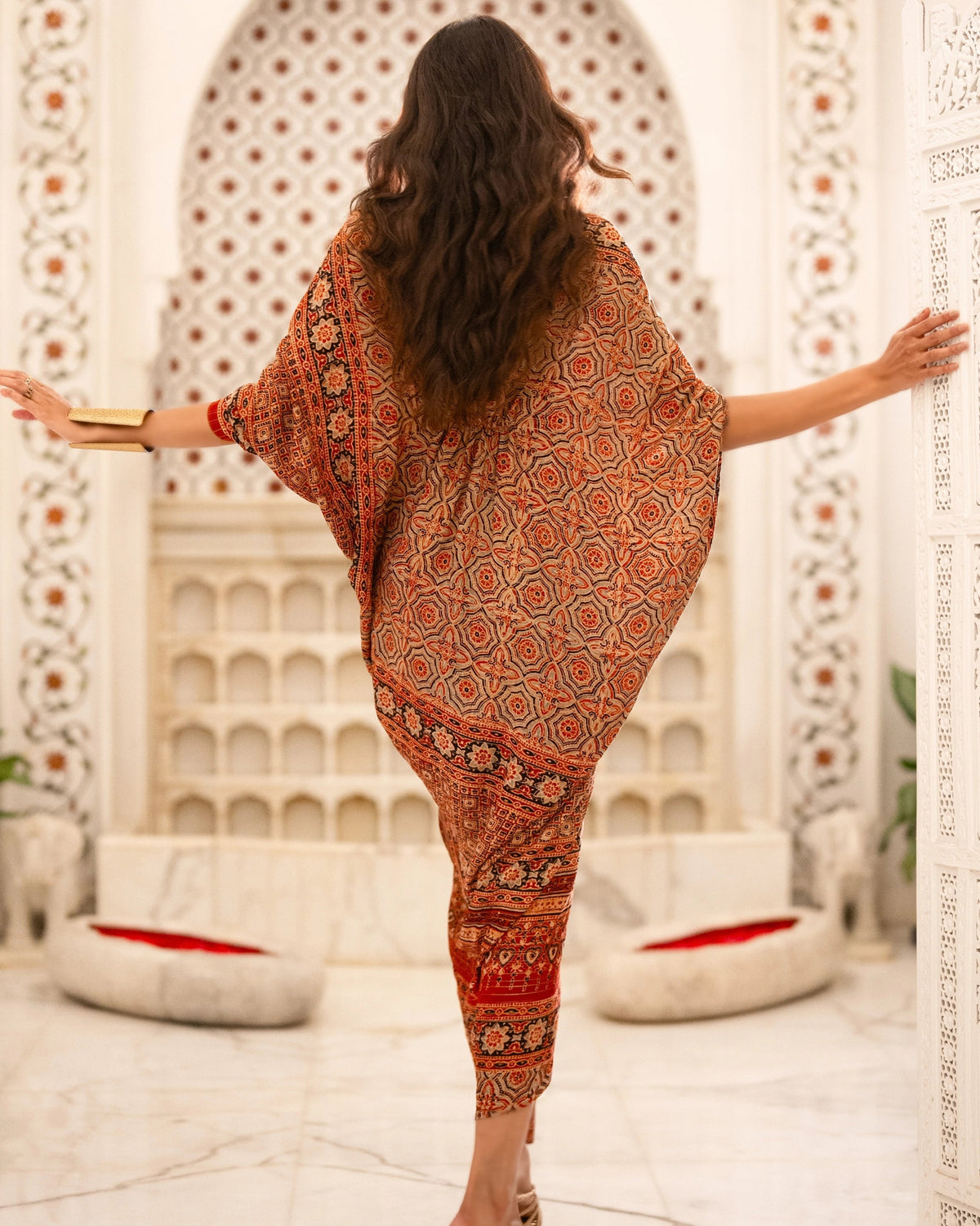 Rust Ajrakh Draped Kaftan