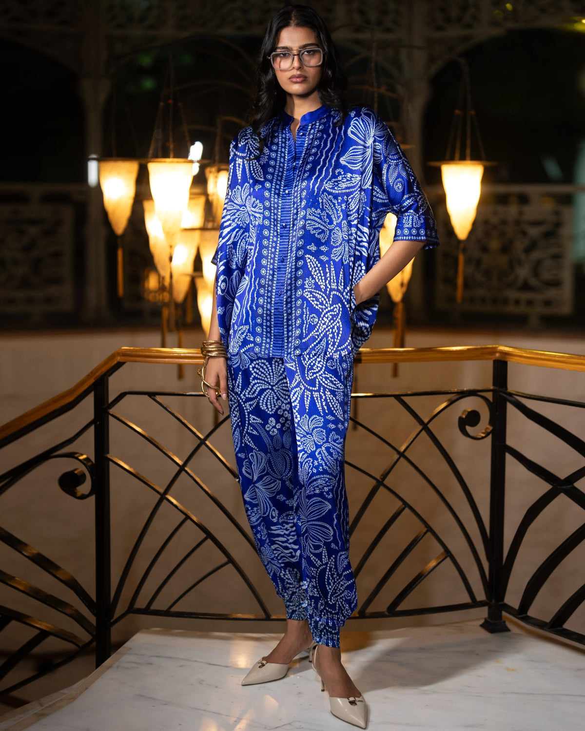 Royal Blue Printed Pant Set