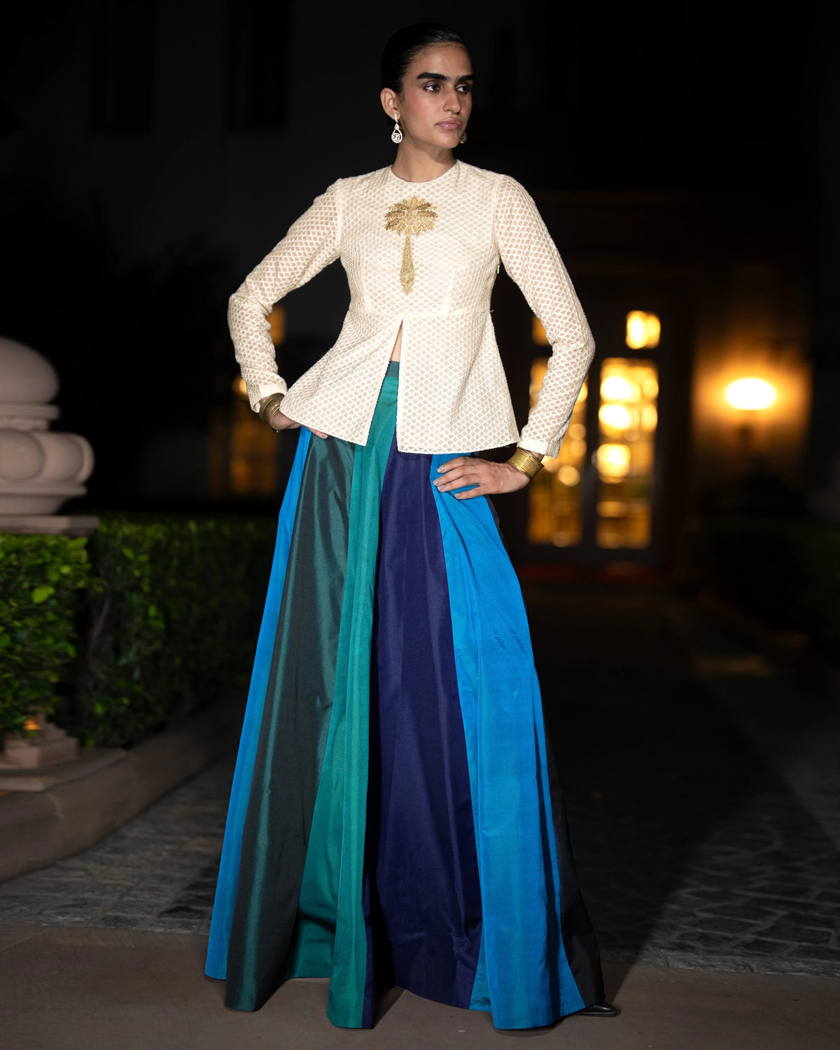 Ivory Multicolour Peplum Skirt Set