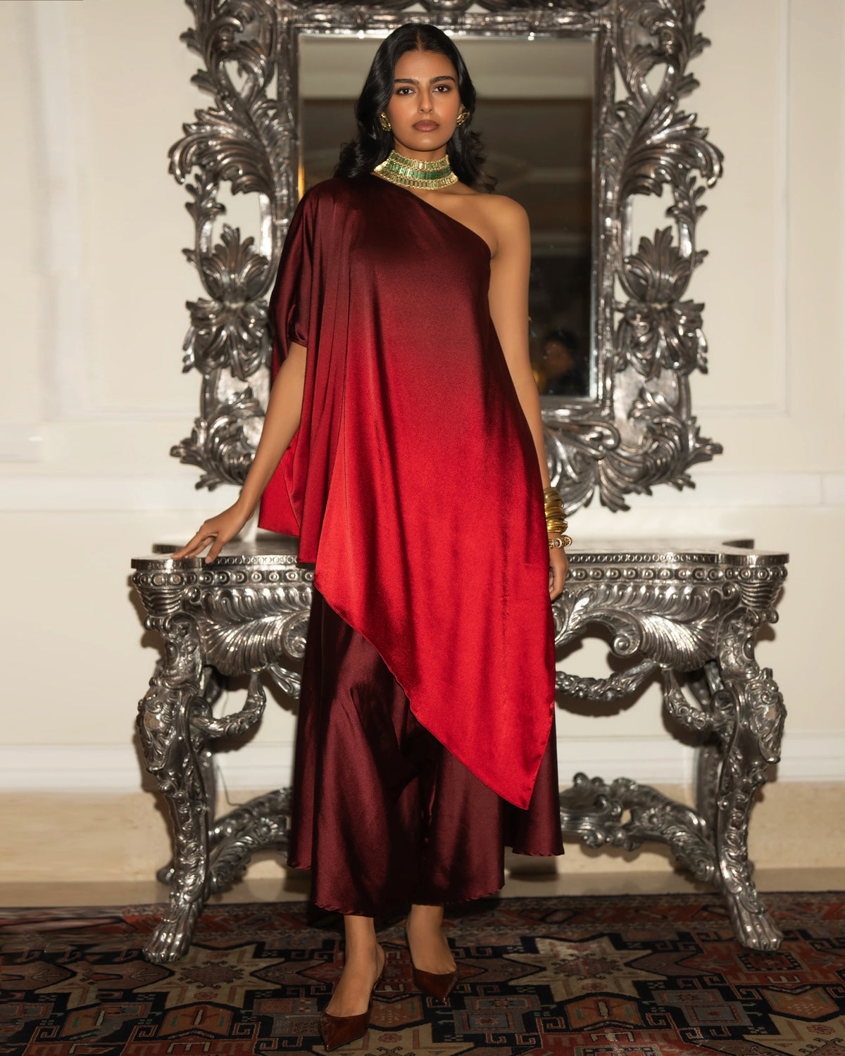 Maroon Ombré Culotte Pant Set