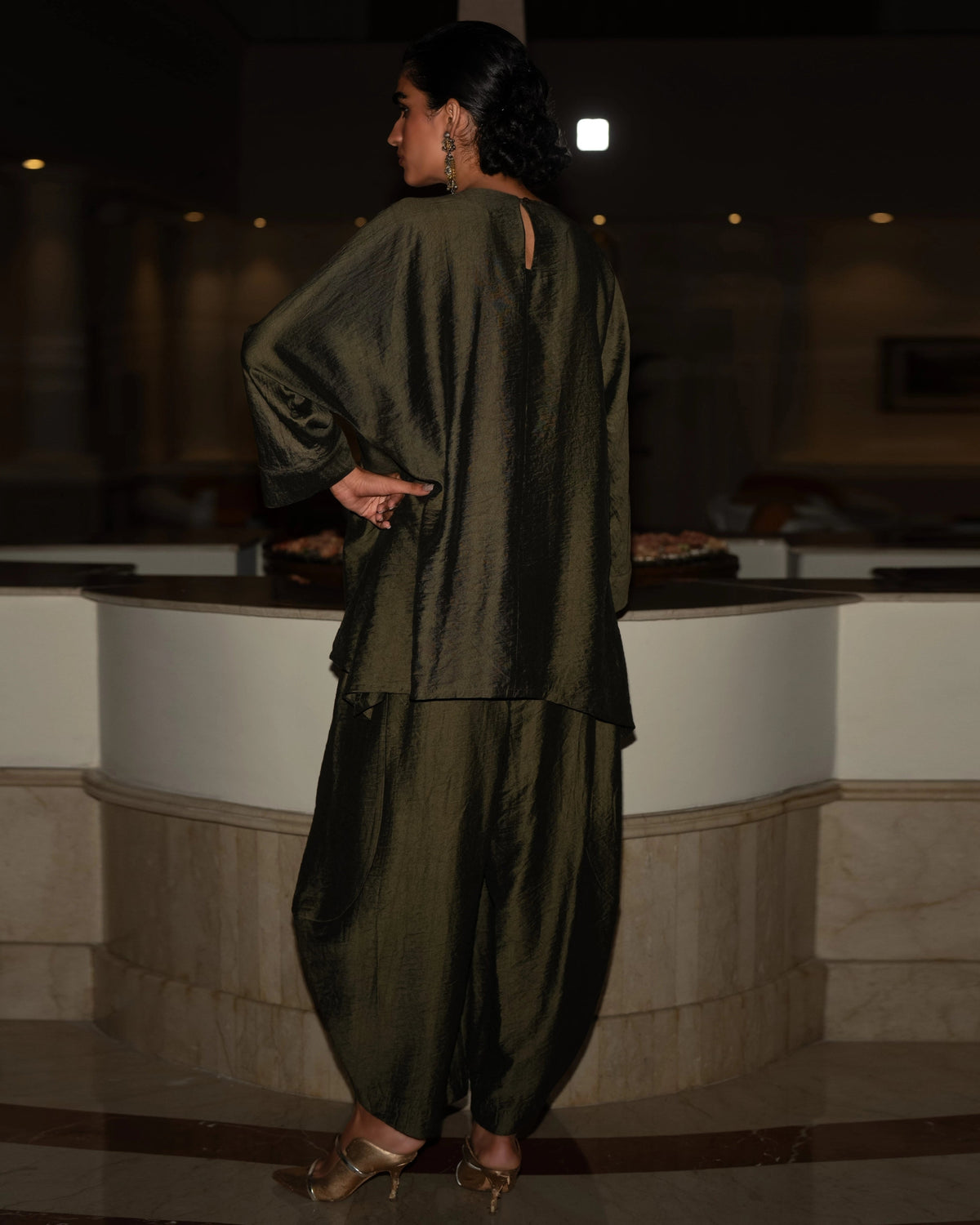 Olive Embroidered Barrel Pant Set