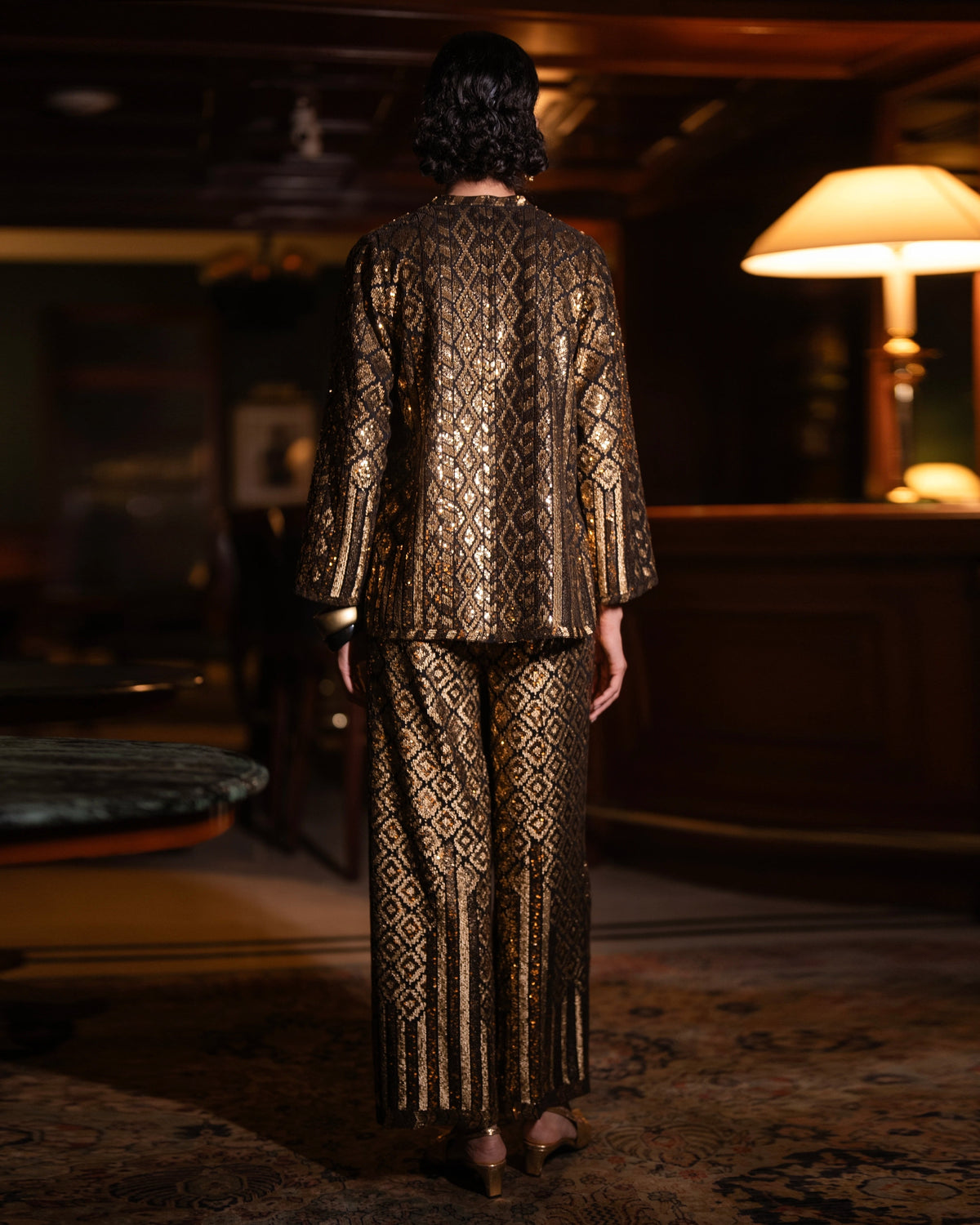 Black Gold Sequin Pant Set