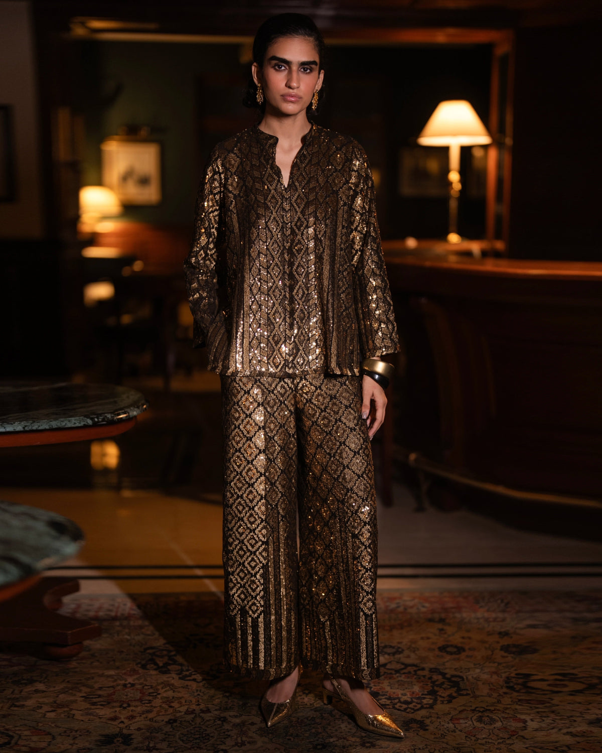 Black Gold Sequin Pant Set