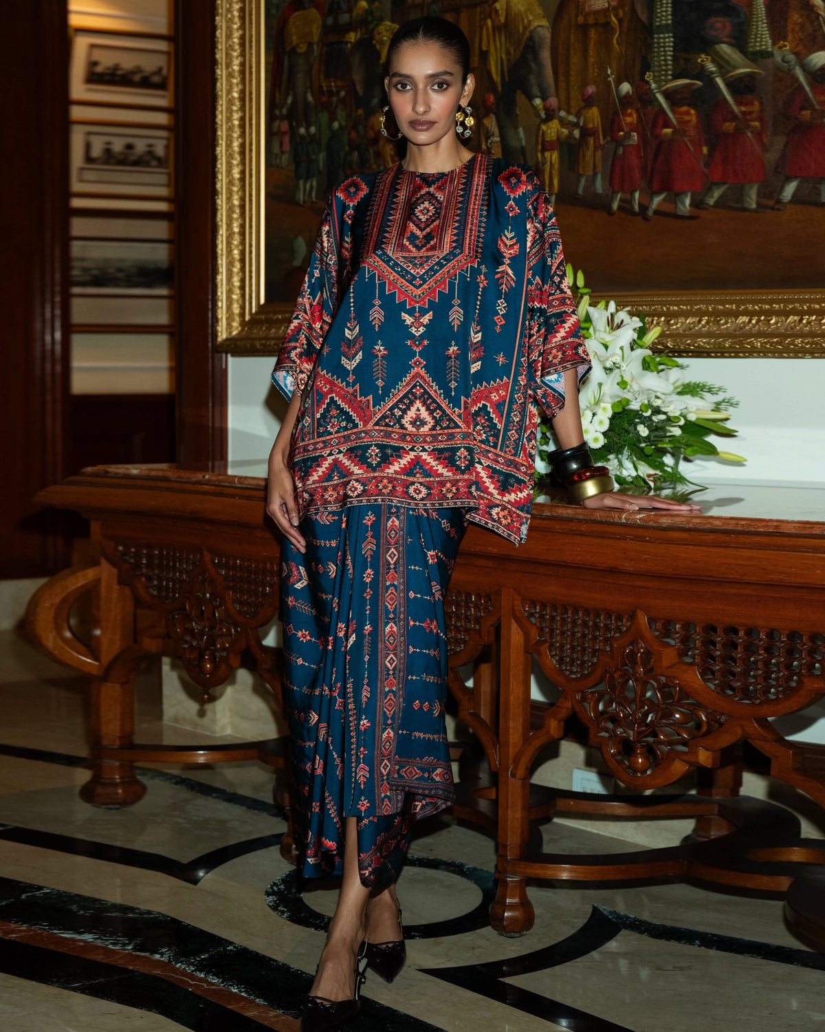 Teal Tribal Drape Skirt Set