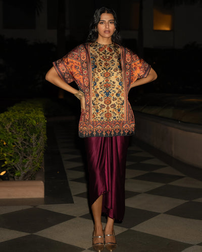 Floral Print Wine Skirt Set
