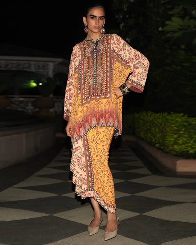 Multicolour Tribal Drape Skirt Set