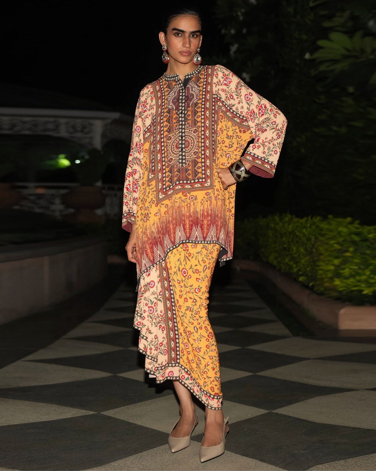 Multicolour Tribal Drape Skirt Set