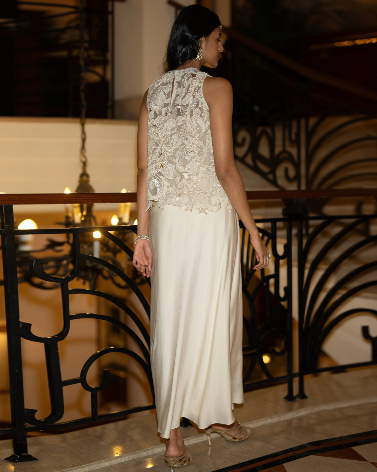 Ivory Embroidered Drape Skirt Set