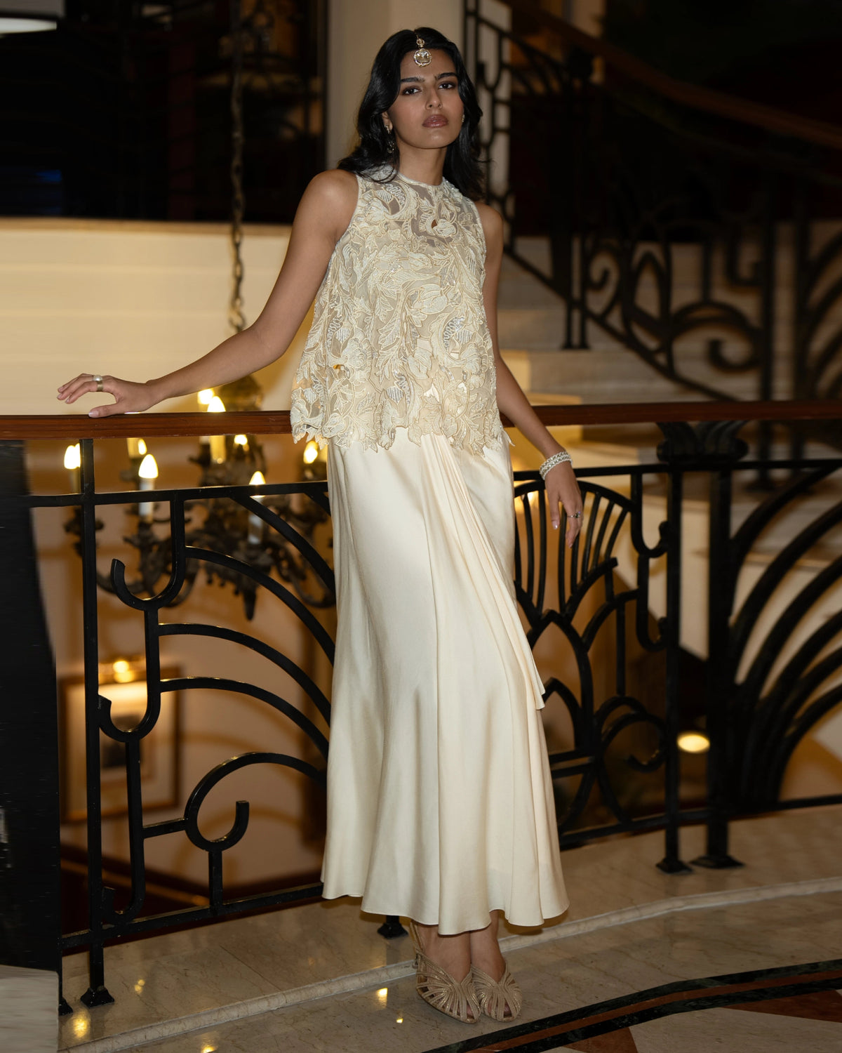 Ivory Embroidered Drape Skirt Set