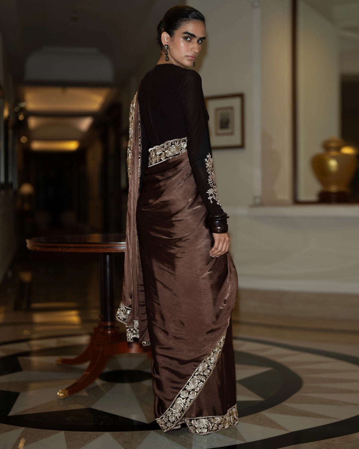 Black Coffee Sari Skirt Set