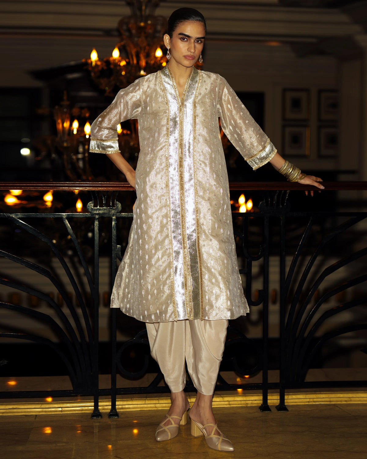 Champagne Benares Dhoti Pant Set