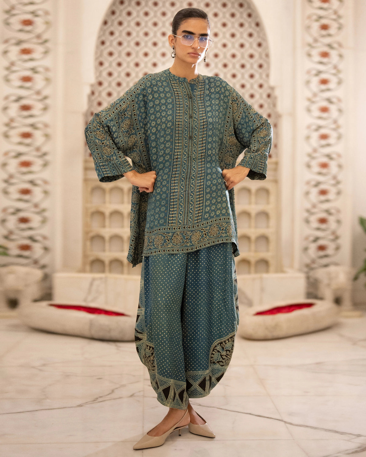 Blue Ajrakh Wide Leg Set