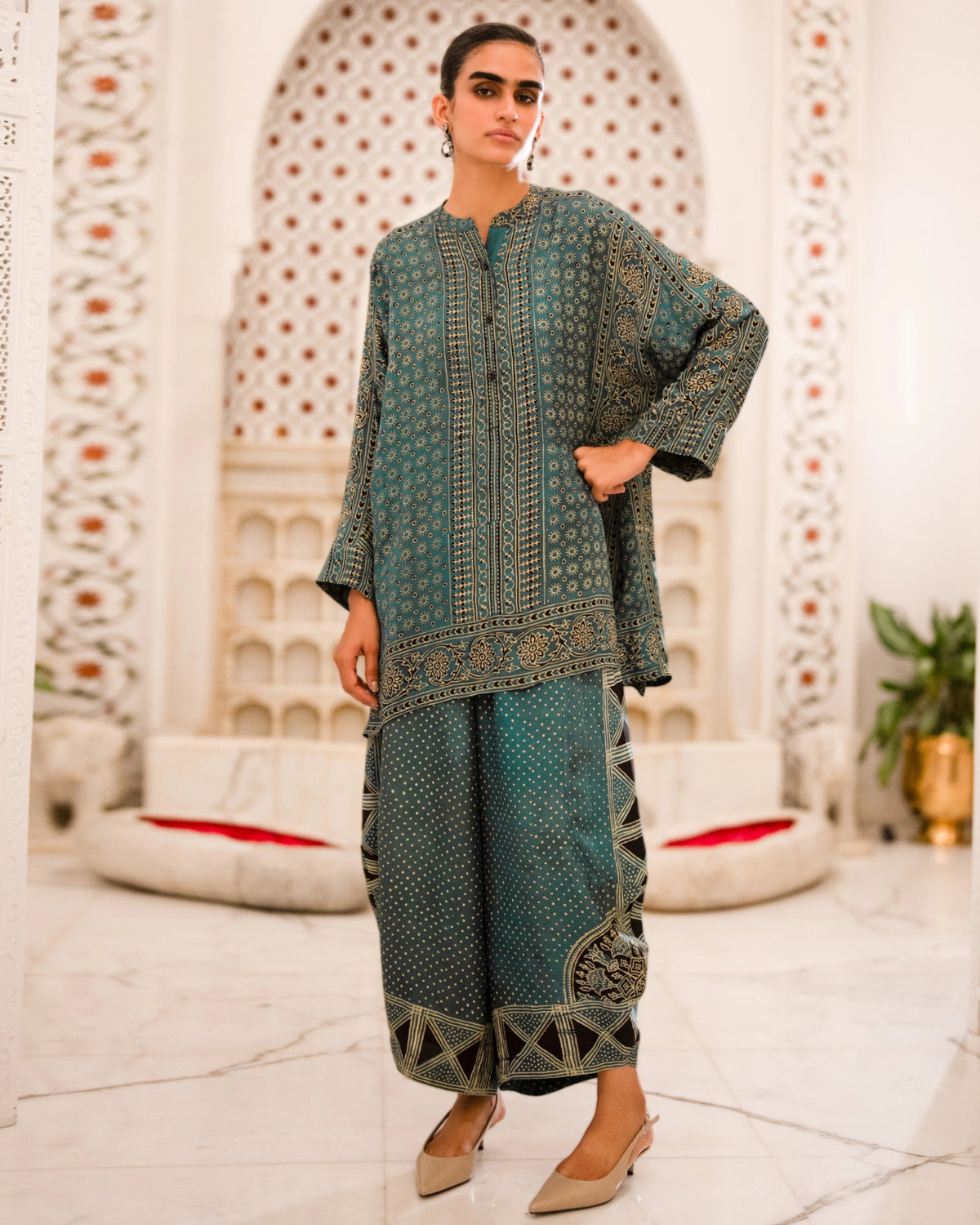 Blue Ajrakh Wide Leg Set