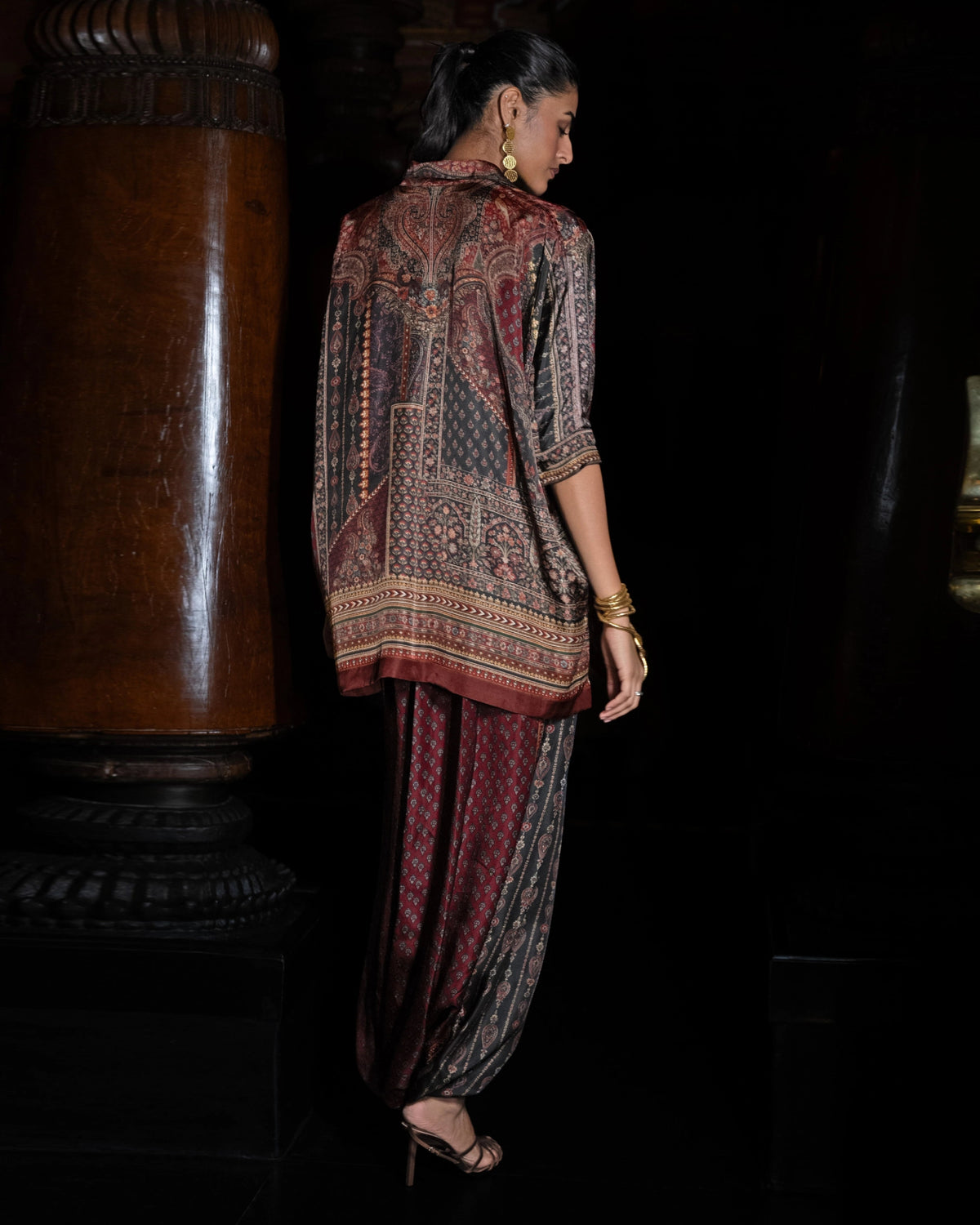 Burgundy Paisley Cowl Pant Set