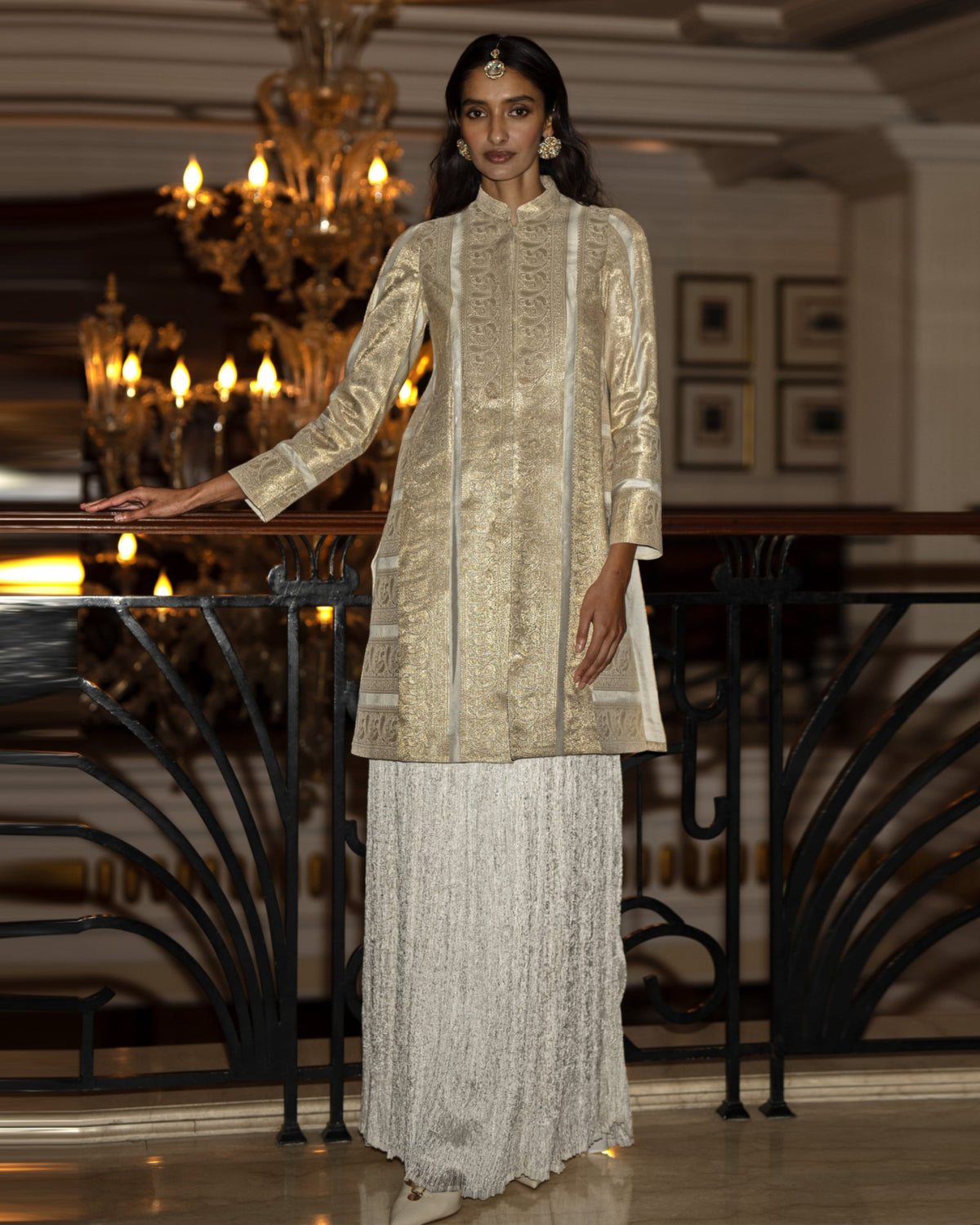 Ivory Brocade Jacket Skirt Set