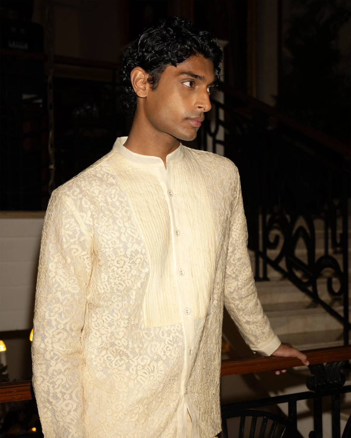 Ivory Pintuck Lace Kurta Set