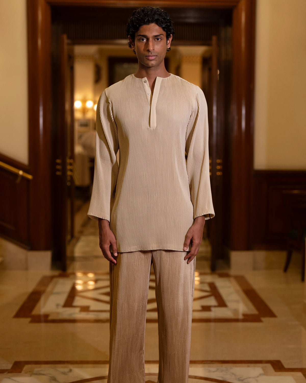 Sand Pleated Bandi Three-Piece Set