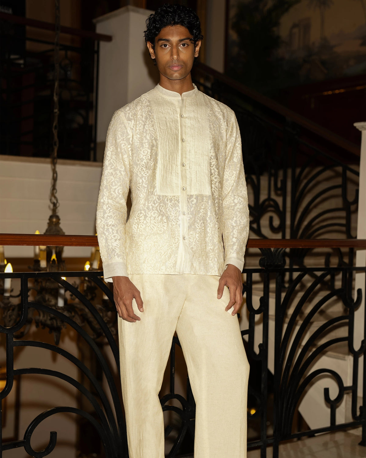 Ivory Pintuck Lace Kurta Set