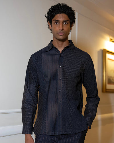Navy Textured Pintuck Shirt & Pants