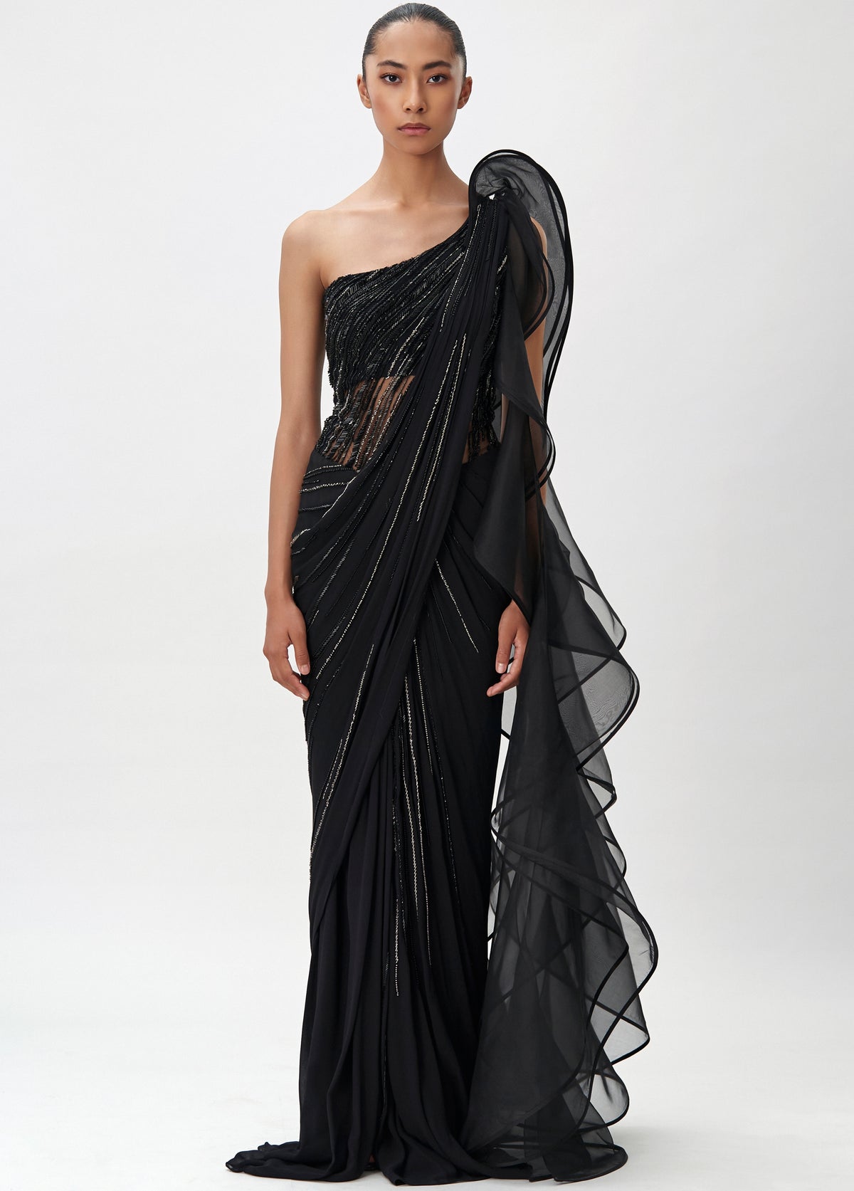 The Black Ruffle Sari Gown